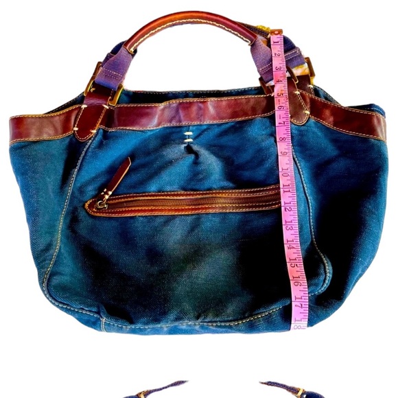 49 Square Miles Bag Denim Blue Canvas and Leather Tote Bag with many Poc… - Picture 5 of 7